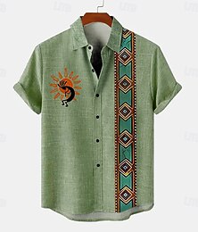 economico -Per uomo Camicia camicia di lino Camicia hawaiana camicie retrò Camicia d'epoca Camicia etnica Giornaliero Verde Kaki Beige Manica corta Collo ripiegabile Estate Primavera Abbigliamento