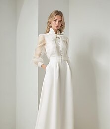 preiswerte -Trompete / Meerjungfrau Abendkleider Elegant Kleid Formal Hochzeit Bodenlanger Rock Langarm Hemdkragen Gürtel / Schärpe Organza mit Schleife(n) 2025