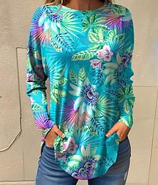 baratos -São Patrício Mulheres Camiseta Trevo Moda Manga Longa Gola Redonda Tops regulares Diário Final de semana Imprimir Verde Verão Primavera