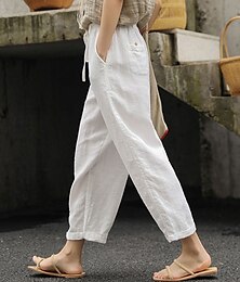 abordables -Femmes Short en coton et lin Pantalon inspiré du lin Pantalon en coton et lin Mode Streetwear Basique Longueur cheville Taille haute Uni Avec Poches Ceinture Élastique Confort Extérieur