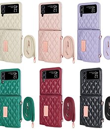 Недорогие -телефон Кейс для Назначение SSamsung Galaxy Z-флип 6 Z Flip 5 Z Flip 4 Z Flip 3 Кейс на заднюю панель с ремешком Разъем для карты Защита от удара Ретро Кожа PU