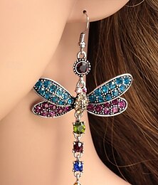 abordables -Pendientes de libélula de cristal de colores: estilo vintage, bañados en plata, diseño elegante para mujer, perfectos para fiestas y ocasiones especiales.