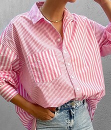 economico -Per donna Camicia Blusa A strisce Elegante Giornaliero Moda Manica lunga Colletto Top regolari Giornaliero Per eventi Per uscire Bottoni Tasche Giallo Rosa Verde Primavera Autunno