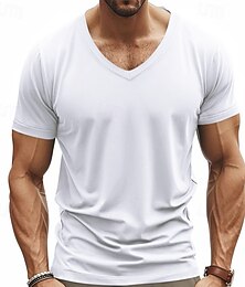 halpa -Miesten T-paita V-kaula T-paita Lyhythihainen paita Lyhythihainen V kaula-aukko Kaikki vuodenajat Tavallinen Muoti Suunnittelija Seksikäs Loma Katu Bile Musta Valkoinen Punainen Top T-paita miehille