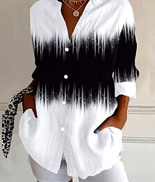 economico -Camicia da donna ombre grafica quotidiana alla moda retro vintage maniche 3/4 colletto top regolari stampa bottoni nera estate primavera