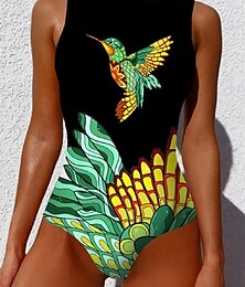 abordables -Maillots de bain pour femmes Une pièce Monokini Maillot de bain Dos nu Contrôle du ventre Taille haute Slim Vacances Vêtement de plage Géométrique Cou rond Sans manches