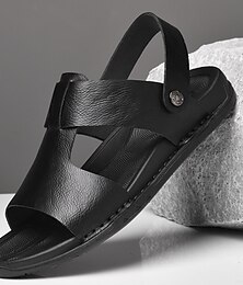 abordables -sandales en cuir noir pour hommes avec bride réglable, design croisé élégant pour une tenue décontractée, en plein air et en été