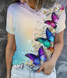 abordables -Mujer Camiseta Tops de verano Graphic Mariposa Clásico Casual Manga Corta Cuello Barco Tops cortos Diario Fin de semana Estampado Arco Iris Verano Primavera Otoño
