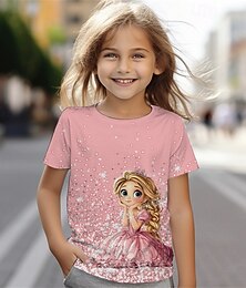 ieftine -Fete 3D Grafic Desene Animate Tricou Manșon scurt Vară Primăvară Modă De Bază Copii 4-12 ani Stil Nautic În aer liber Casual Zilnic Fit regulat