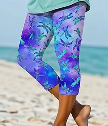 levne -Dámské legíny capri vysoké elasticity módní streetwear plné délky vysoký pas květinový potisk termální teplé prodyšné měkké venkovní každodenní tmavě fialové podzim zima