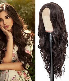 baratos -peruca para mulheres perucas longas e onduladas para mulheres, perucas de cabelo de aparência natural, peruca sintética marrom resistente ao calor, perucas de substituição de cabelo na parte do meio