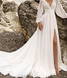 cheap -Wedding Dresses A-Line V Neck Regular Straps Chapel Train Tulle Bridal Gowns With Pleats Ruched 2025