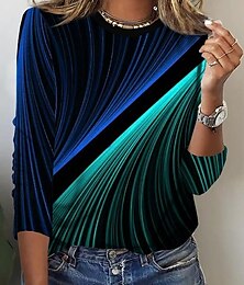 abordables -Túnica para mujeres camiseta ombre de moda casual de manga larga cuello redondo tops largos diario estampado negro azul verde oscuro primavera otoño invierno verano