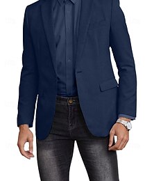economico -Per uomo Giacca blazer Blazer di Lino Moda Casual Tinta unita Blazer Nero Azzurro cielo Blu scuro Vestibilità standard Monopetto Un Bottone