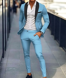 halpa -Miesten Häät Juhla Puvut Taivaan sininen Apila Muoti Päivittäin Yhtenäinen Räätälöity istuvuus 2-osainen setti Yksirivinen yksi nappi