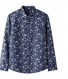 billige -Herre Blomstret Vinranke Skjorte Oxford skjorte Langermet Årgang Hawaiisk Kunstnerisk Skole Ytelse Bryllup Sommer Vår Høst Kneppet krage Knepp opp Grønn Mørkeblå Aprikos