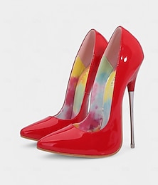 abordables -escarpins à talons aiguilles en cuir verni rouge – chaussures à talons ultra hauts et à bout pointu pour femmes, pour fêtes et événements en soirée