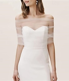 abordables -Chal de novia de tul blanco, complementos de boda de moda, con ambos brazos cubriendo la capa de fiesta