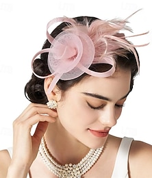 abordables -Coiffe Tulle Plume Mariage Fête du thé cocktail Elégant Rétro Vintage Le style mignon Avec Plume Casque Couvre-chef