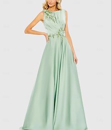 abordables -Robe de soirée en A verte robe élégante formelle invité de mariage longueur sol sans manches col rond satin avec broderie paillettes 2025