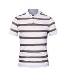 abordables -Hombre Polo Trabajo Calle Cuello Vuelto Manga Corta Vacaciones Moda Bloque de color Tiras horizontales Botones A rayas Verano Primavera Negro Blanco Polo