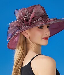 economico -berretto Organza Cappello da sole Formale Tè cocktail Elegante Vintage Protezione solare Con Fantasia floreale Copricapo Copricapo