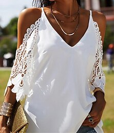 economico -Per donna Mini Abito Abito Bianco Abito in Pizzo Vestito Casual Abito Estivo Moda All'aperto Ferie Data Vestibilità regolare Semplice Senza Maniche Spalline sottili Bianco Estate Primavera