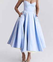 economico -Retrò Vintage Anni 1950 Midi Vestito Vestito Svasato Cinghia per spaghetti Corsetto Tinta unica Linea ad A Costume Per donna Mascherata Matrimonio Vacanza Tè Adulti Vestito