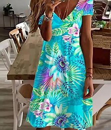 ieftine -Pentru femei Rochie Mini Rochie casual Elegant Tropical Hawaiană Zilnic Fit regulat Floral Manșon scurt Stil Nautic Alb Roz Îmbujorat Roșu Deschis Albastru piscină Vară