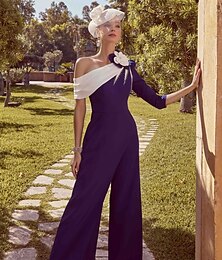 abordables -Combinaisons de la mère de la mariée robe formelle élégante vintage épaule dénudée longueur de sol tissu extensible avec volants cascade color block robe de jour de course