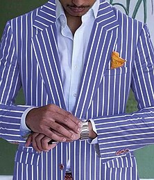 economico -Per uomo Laurea Blazer Serata Formale Ricevimento di matrimonio Festa di compleanno Moda Casual Primavera & Autunno 95% poliestere 5% spandex A righe Tasca Casual / Quotidiano Monopetto Giacca Rosa