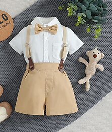 economico -3 pezzi Completo da paggetto Da ragazzo Bambino Bambino (1-4 anni) Camicia e pantaloncini Scuola Formale Feste Di tendenza Gentile Tinta unica A V Bianco Cotone