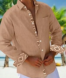 economico -Per uomo Camicia Camicia Estiva Camicia casual Camicia da Spiaggia Camicia con Bottoni Verde chiaro Rosa Azzurro cielo Marrone Grigio Manica Lunga Semplice Motivo Bavero Vacanza Camicia hawaiana