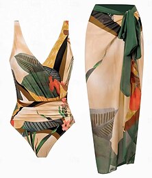 abordables -Femme Maillots de Bain Une pièce Monokini Maillot de bain Dos Nu Contrôle du Ventre Taille haute Mince Vacances Tenues de plage Floral Col V Sans Manches Maillots de bain