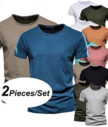 halpa -Miesten T-paita Bambu-t-paita Lyhyt hiha Tiukka pyöreä kaula-aukko Kesä Tavallinen Muoti Suunnittelija Perus Klassinen tyyli Loma Katu Bile Musta + Khaki Valkoinen + armeijanvihreä Sininen+khaki Top