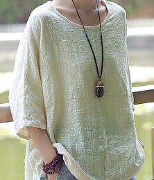 economico -Per donna Camicia Blusa Tinta unica Moda Informale Manica a 3/4 Girocollo Top regolari Giornaliero Nero Bianco Vino Cachi Estate Primavera