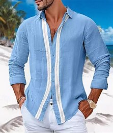 economico -Per uomo Camicia camicia di lino Maglietta informale Camicia con bottoni Camicia di cotone Color Block Da mare Hawaiano Bianco Azzurro cielo Grigio Manica lunga Bavero Primavera Autunno Abbigliamento