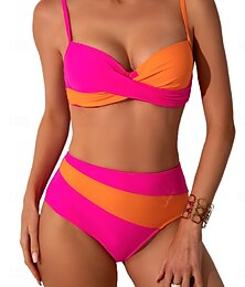 abordables -Femme Maillots de Bain Bikinis 2 pièces Slips Maillot de bain Dos Nu Mince Vacances Tenues de plage Bloc de couleur Col V Sans Manches Maillots de bain