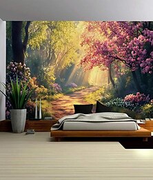 お買い得  -森の植物の花、蝶の小道、風景、吊り下げタペストリー、壁画アート、大きなタペストリー、壁画の装飾、写真の背景、カーペット、カーテン、家の寝室、リビングルームの装飾