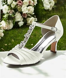 preiswerte -weiße Satin-Pumps mit offener Spitze und Kristallverzierung – elegante Hochzeitsschuhe für Bräute