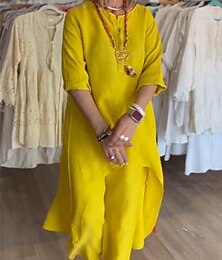 economico -Per donna Abiti ispirati al lino Moda Streetwear Abbigliamento quotidiano Data Vestibilità regolare Tinta unica Manica Lunga Girocollo Giallo Verde Grigio chiaro Primavera Autunno