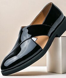 levne -pánské černé lakované slip-on mokasíny s designem křížového pásku – pohodlné a stylové boty pro volný čas do kanceláře, na denní nošení i na formální příležitosti