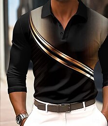 abordables -Hombre Geométrico Línea Camiseta de golf Manga Larga Camisas de polo Camisas con cuello Casual Informal de negocios Calle Ropa Deportiva Ropa de Exterior Festivos Botones Impresión 3D Primavera Otoño
