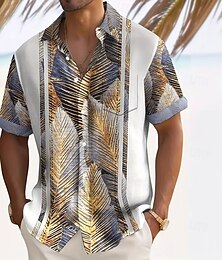 preiswerte -Herren Gestreift Palmblatt Tropische Pflanzen Hawaiihemd Sommerhemd Knopfhemd Kurzarm Hawaiianisch Resort Urlaub Festtage Strandbekleidung Sommer Frühling Umlegekragen Hemden mit Kragen Eine Tasche