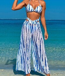 abordables -Femme Maillots de Bain Bikinis Trois pièces Pantalon Maillot de bain Dos Nu Mince Vacances Tenues de plage marinière Dos nu Sans Manches Maillots de bain