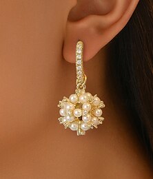 abordables -Pendientes de aro con perlas de imitación bañadas en oro para mujer: elegantes pendientes de aro para mujer, perfectos para eventos formales y bodas.