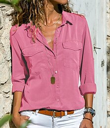 economico -Per donna Camicia Blusa Tinta unica Moda Informale Manica lunga Colletto Top regolari Giornaliero Bottoni Nero Rosa Grigio Estate Primavera Autunno