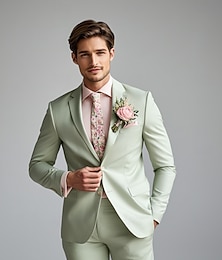 cheap -Men's Wedding Prom Suits Notch Lapel Light Green Fashion Formal Solid Colored Tailored Fit 2 Piece Single Breasted Two-buttons