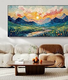preiswerte -handgemachtes original farbiges Bergegemälde Ölgemälde auf Leinwand abstrakte Naturlandschaft Wandkunst für Wohndekoration mit gespanntem Rahmen/ohne Innenrahmen Gemälde