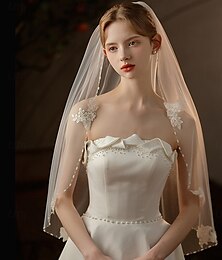 economico -1 strato Contemporaneo / Moda Veli da sposa Velo corto (ai gomiti) con Fiori di raso Tulle